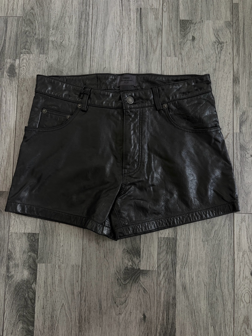 Zara Black Genuine Leather Shorts